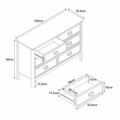 Melody Maison Lawrence Large 6 Drawer Chest of Drawers in White and Ivory with Black Handles, W/D/H: 120 x 39.5 x 80 cm – 2
