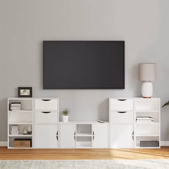 Berkfield Home ODDA 5 Piece White Solid Wood Pine TV Unit with Storage