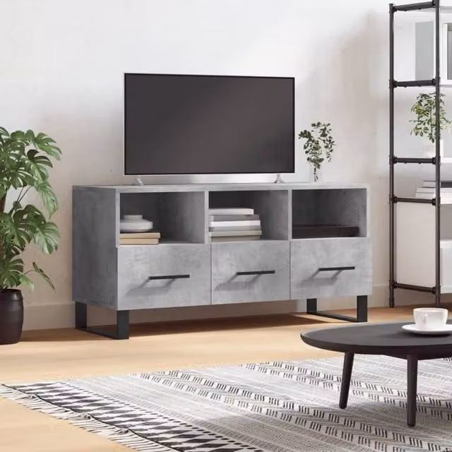 Berkfield Home Industrial TV Cabinet in Concrete Grey, W/D/H: 102 x 36 x 50 cm – 1