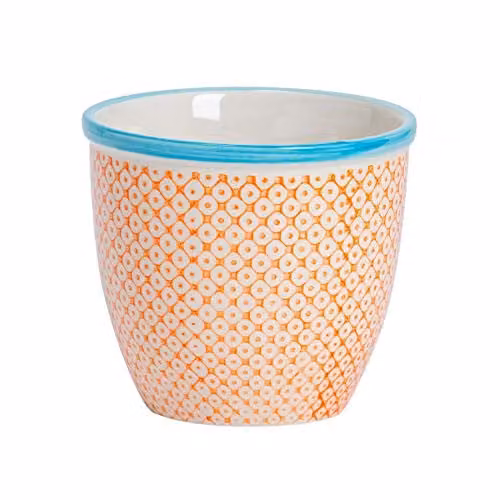 Nicola Spring Floral Ceramic Plant Pot, Orange and Blue, W/D/H: 14 x 14 x 12.5 cm