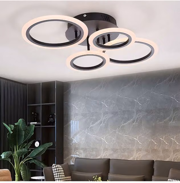 Living and Home 4-Light Adjustable LED Ring Ceiling Light with Remote Control in Black – 1