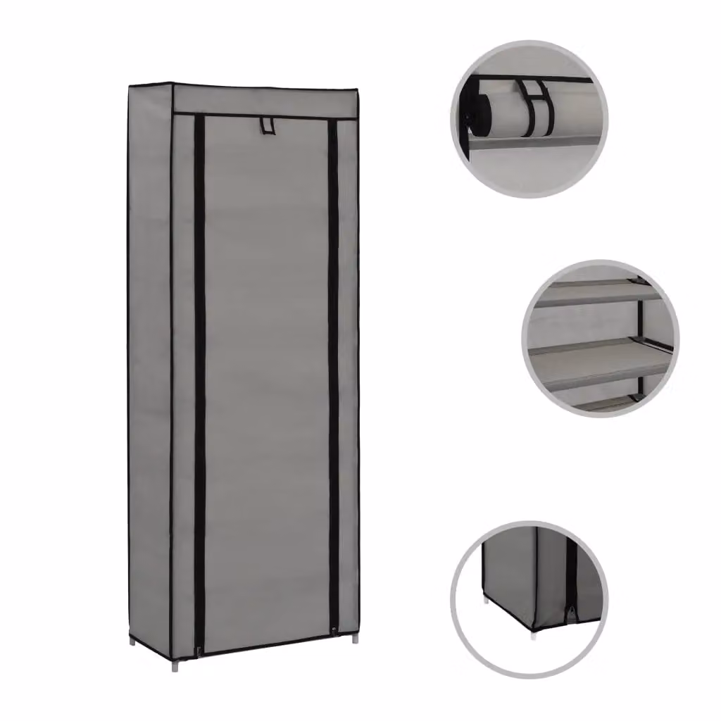 Berkfield Home Grey Fabric Shoe Cabinet with Roll Shutter Cover, W/D/H: 57 x 29 x 162 cm – 3