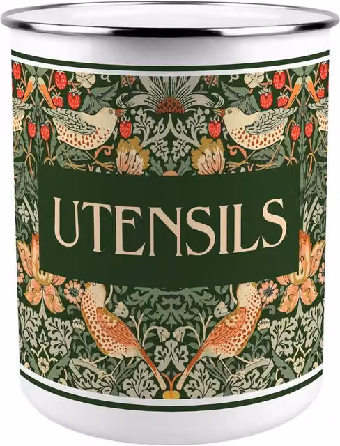 Purely Home Strawberry Thief Green Ceramic Freestanding Kitchen Utensil Holder