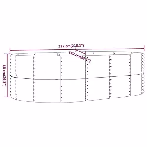 vidaXL Brown Galvanised Steel Raised Bed for Ornamental Gardens W: 212 cm, D: 140 cm, H: 68 cm – 3