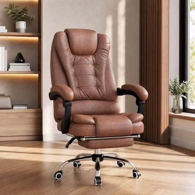 STILVORA Brown Synthetic Leather Executive Massage Office Chair with Heat, Reclining Function, Footrest and Headrest – 1