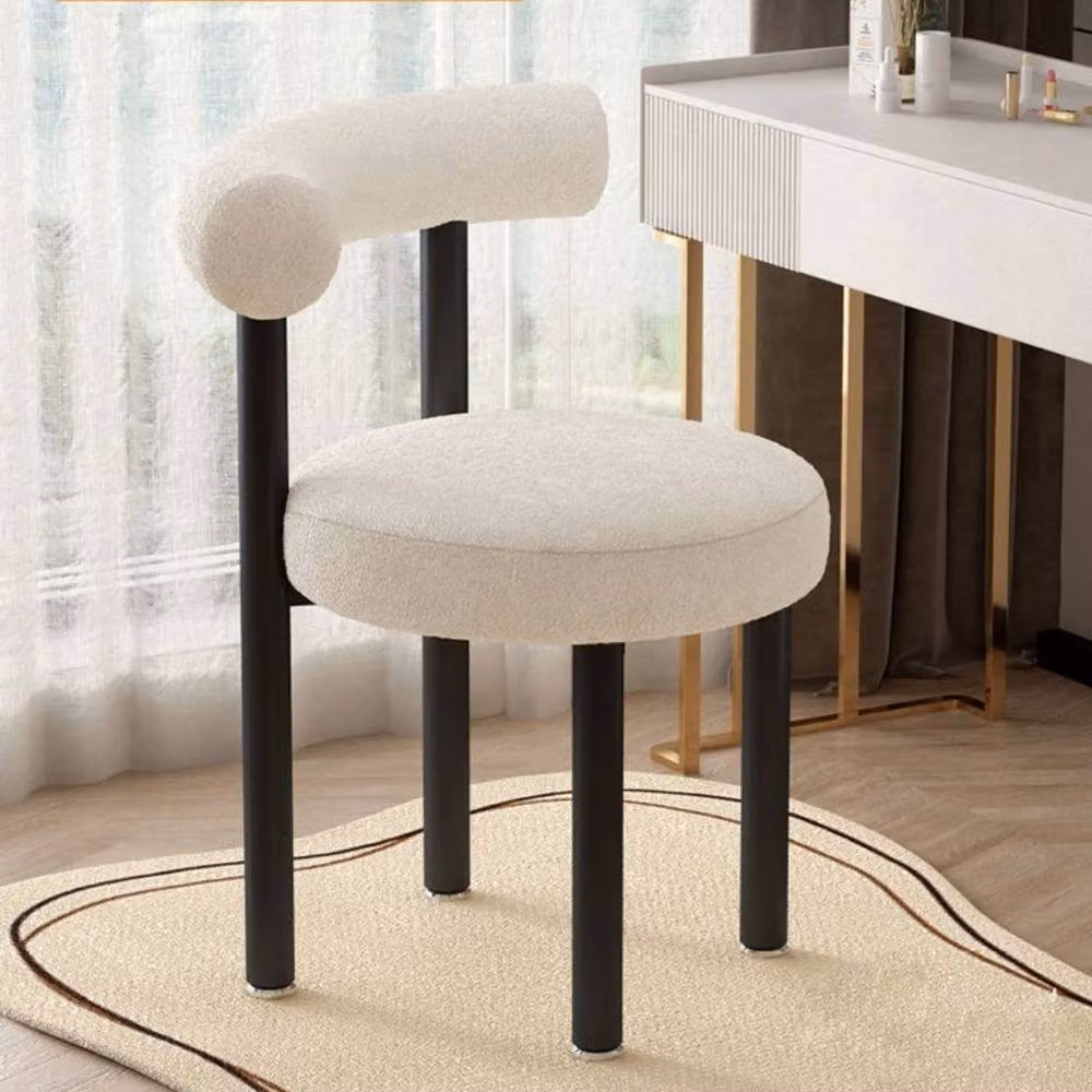 FORGEVIO Soft Bouclé Makeup Vanity Chair with Backrest in White – 3