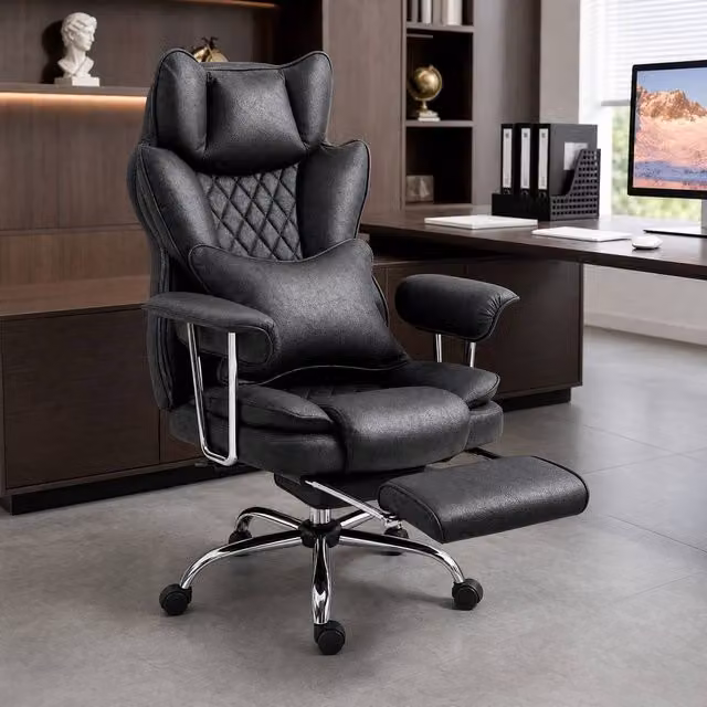STILVORA Black Synthetic Leather Executive Reclining Office Chair with Headrest and Armrests – 1