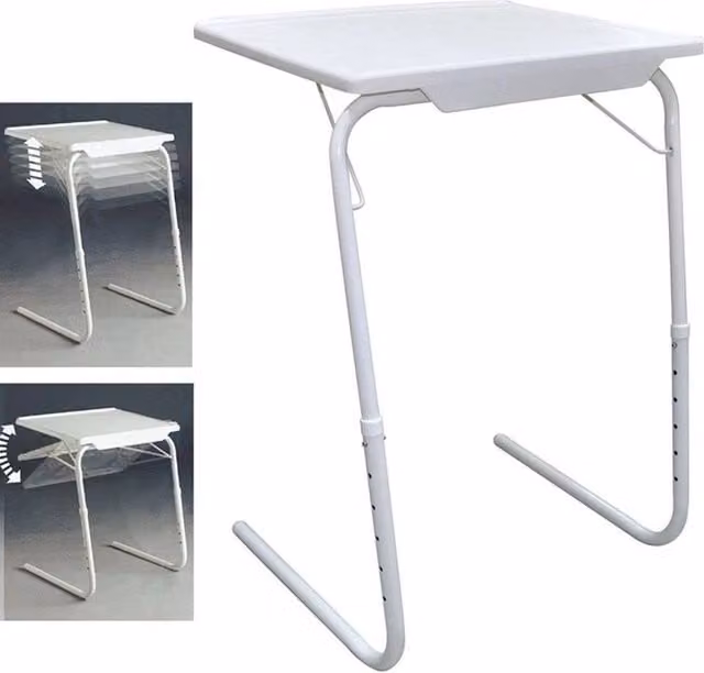 KORVIXA Adjustable Portable Folding Desk and Laptop Tray in White, W/D/H: 100 x 100 x 56 cm