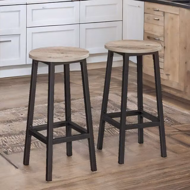 Rafaelo Mobilia Set of 2 Industrial Bar Stools in Grey and Black