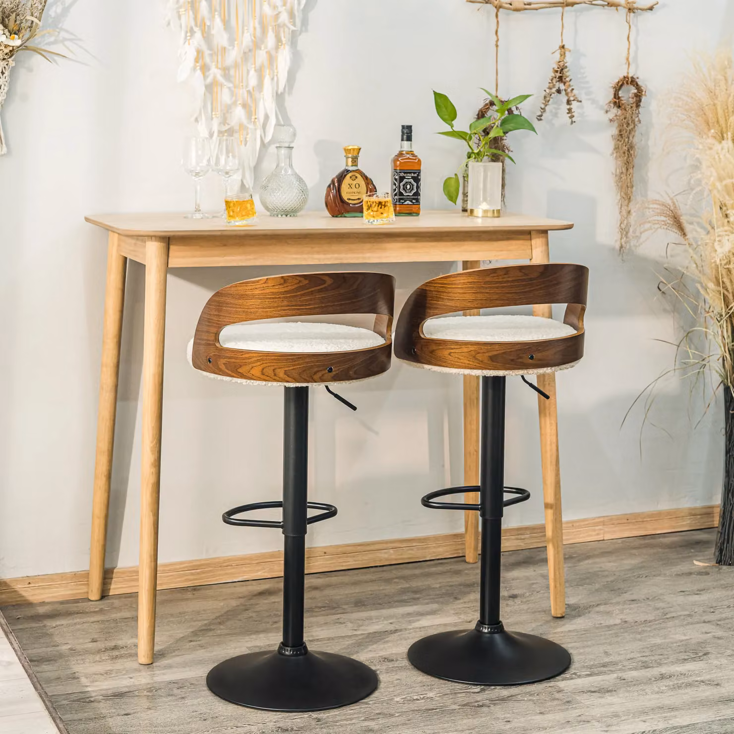 Victoria M Set of 2 Industrial Metal and Wood Bar Stools in White and Black – 3