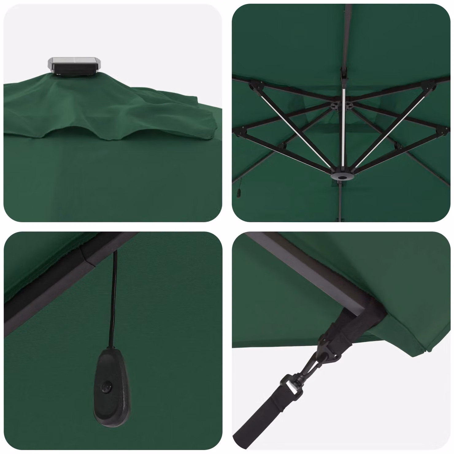Berkfield Home Roma Cantilever Parasol with LEDs, Green, W/D/H: 286 x 285 x 270 cm – 3