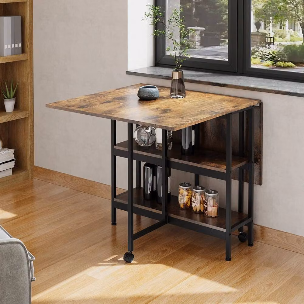 KORVIXA Brown Folding Dining Table with Drop Leaf Top, W: 100 cm, H: 76 cm – 3