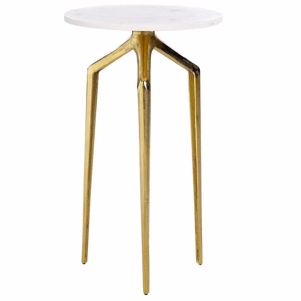 Wyld and Coco Round White Marble Side Table with Gold Legs, Diameter: 30 cm, Height: 54 cm – 2
