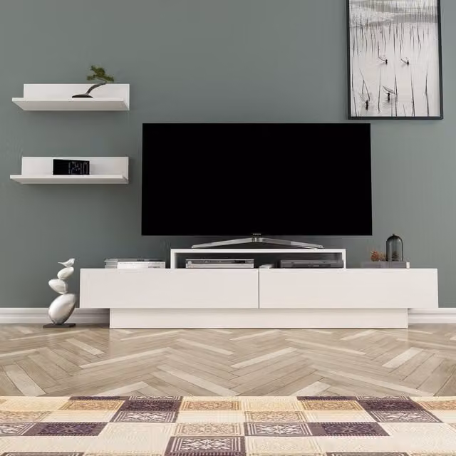 Decorotika Lusi Modern White Glossy TV Unit for TVs up to 80 inch – 1