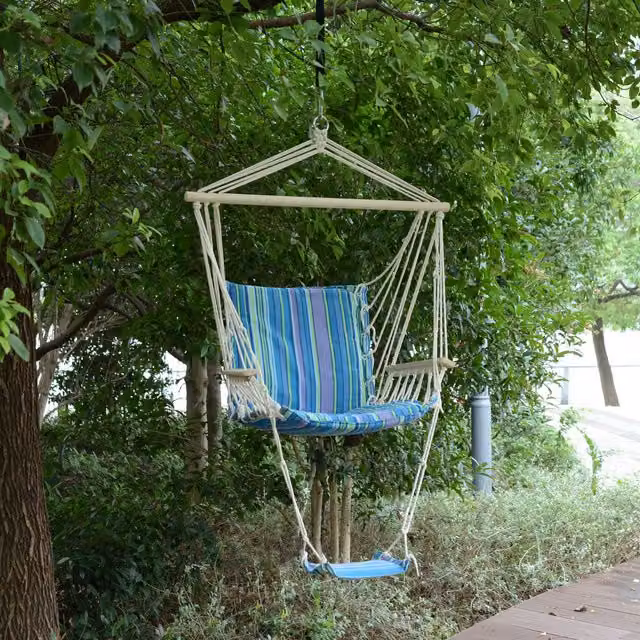 Outsunny Blue Boho Wooden Egg Swing Chair for Adults