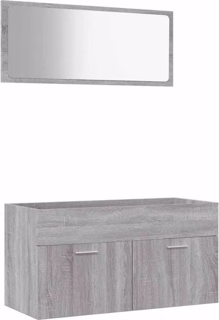 Berkfield Home 2 Piece Modern Bathroom Furniture Set in Grey Sonoma Engineered Wood featuring Vanity Unit and Mirror Cabinet – 1