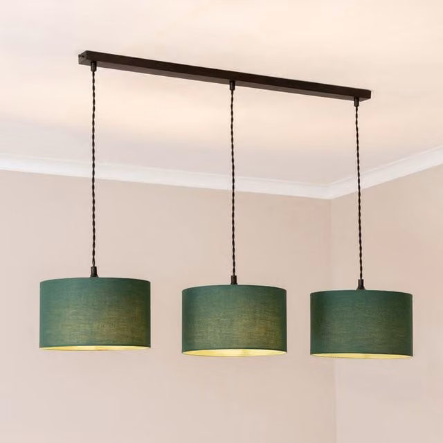 ValueLights Reni Matte Black 3 Drop Bar Ceiling Pendant Light with LED Bulbs in Green