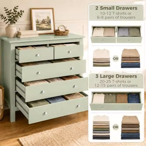 HOMCOM Modern 5 Drawer Chest of Drawers in Green – 2