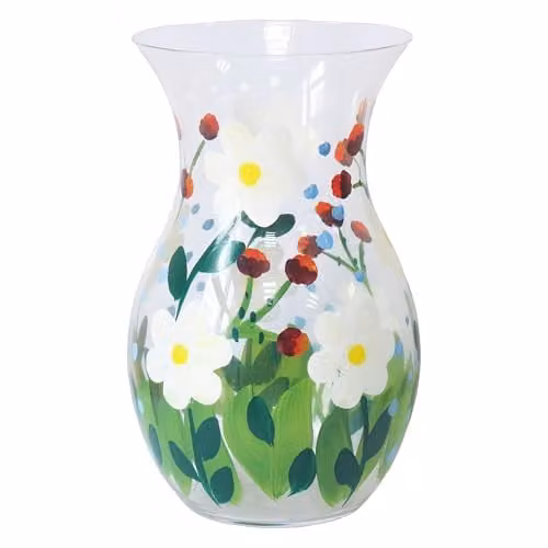 Lesser & Pavey Hand Painted Floral Glass Vase, Multicolour, H 17.0 cm x W 11.0 cm x D 11.0 cm