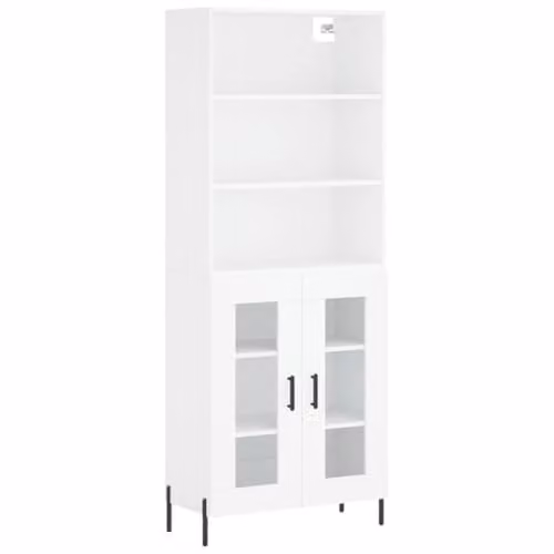 vidaXL Modern White Highboard with Glass Doors and Internal Shelves, W/D/H: 69.5 x 34.0 x 180.0 cm