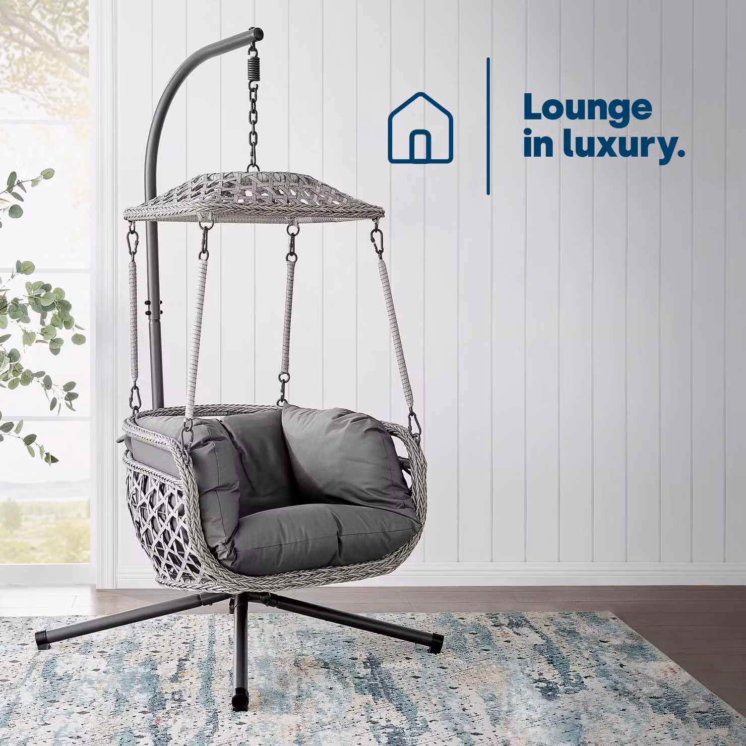 LIVIVO Kira Hanging Rattan Swing Chair with Canopy in Grey – 2