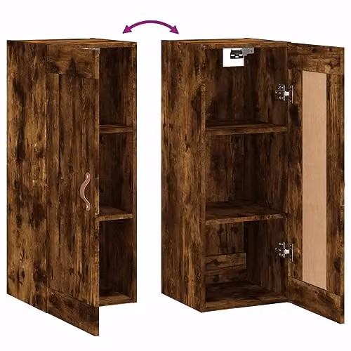vidaXL Wall Mounted Cabinet in Brown Smoked Oak, W/D/H: 34.5 x 34.0 x 90.0 cm – 4