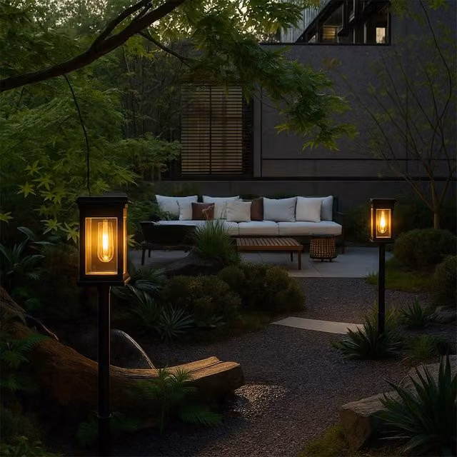 Bright Zeal Set of 2 Black Solar Path Lights with Warm White LED and Dusk Sensor, IP44 Waterproof, Height: 40 cm – 1