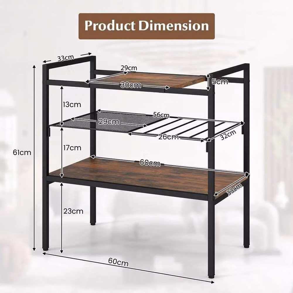 FORGEVIO Industrial 3-Tier Black Metal and Wood Entryway Side Table – 2