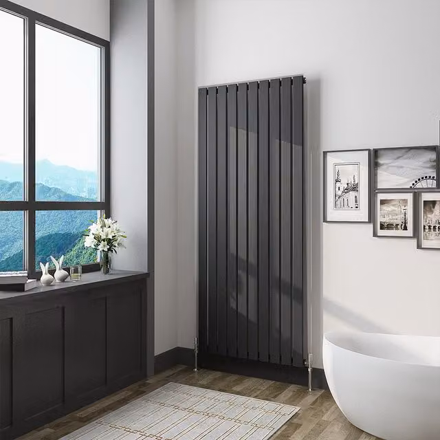 AicaBathroom Vertical Flat Panel Steel Radiator in Black, H: 160 cm, W: 68 cm