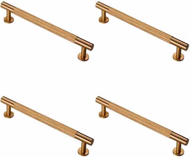 Loops 4-Pack Knurled Bar Door Pull Handles in Satin Brass, W: 190 mm, D: 13 mm, Fixing Centres: 160 mm