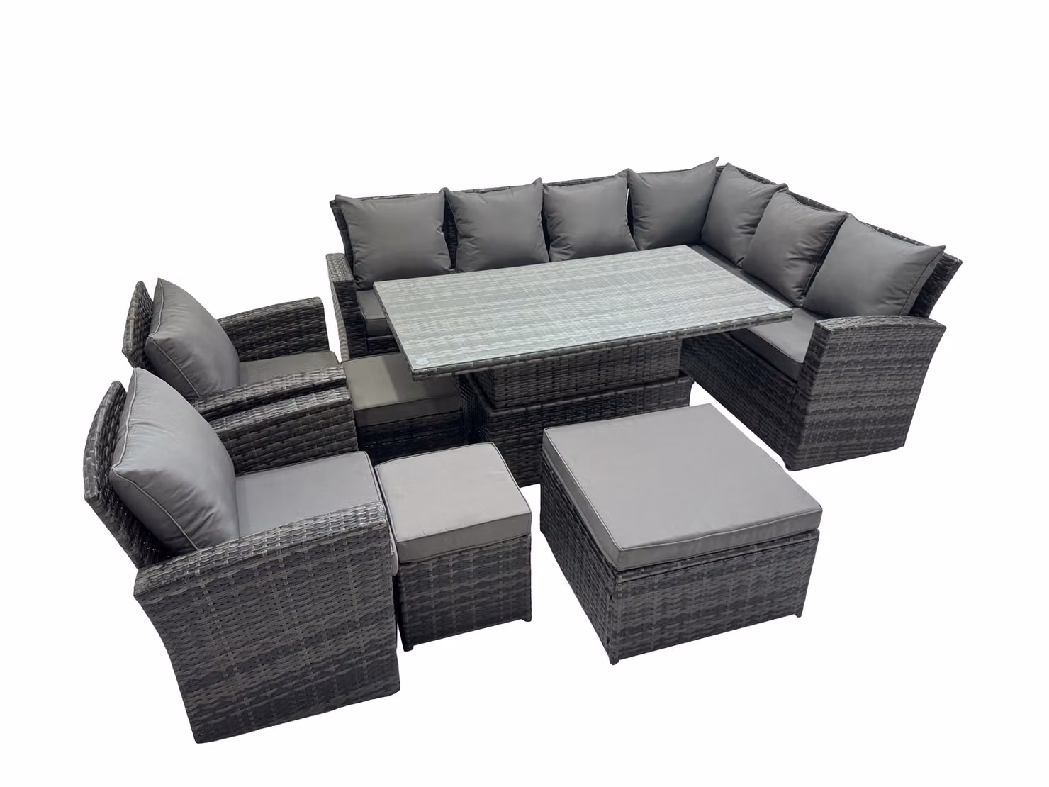 Fimous 11 Seat Rattan Garden Furniture Corner Sofa Set with 3 Footstools in Dark Grey – 2