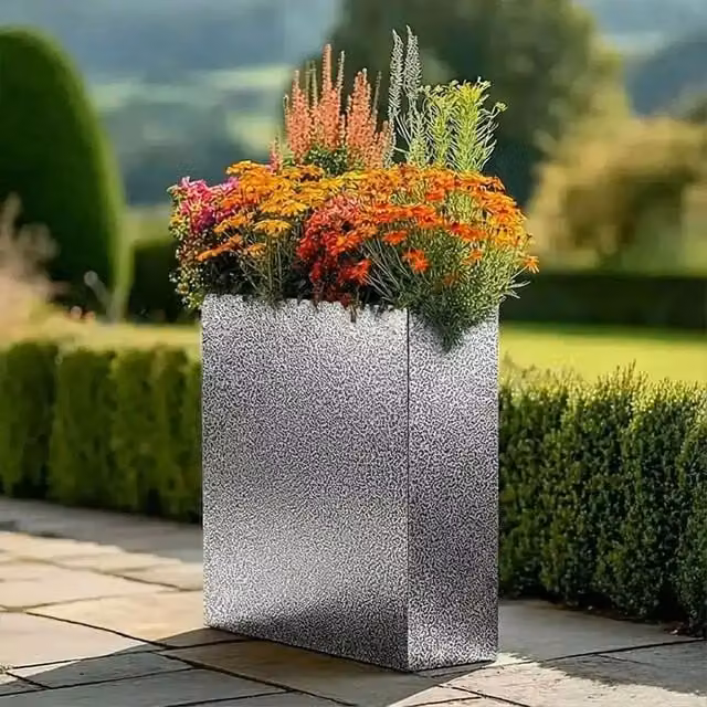Access Garden Products Galvanised Steel Trough Planter in Silver and Black, W: 75 cm, H: 90 cm