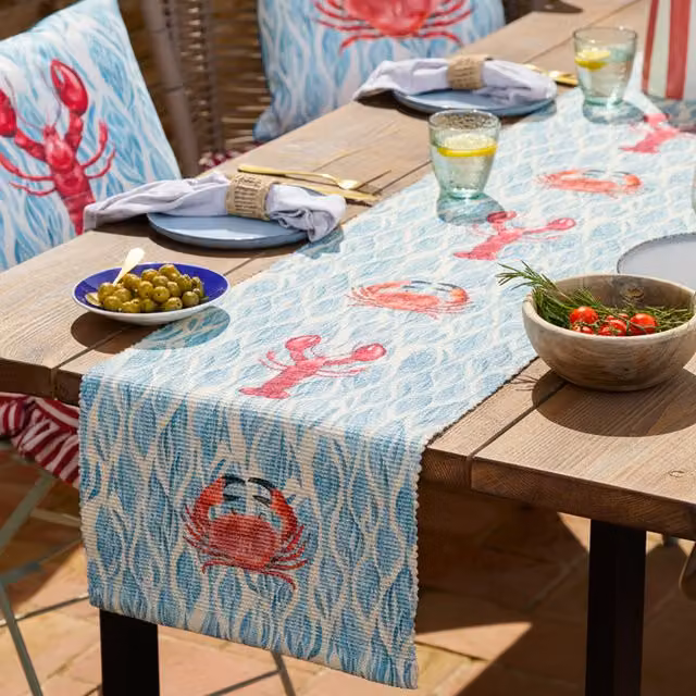 Make It A Home Abersoch Indoor-Outdoor Table Runner, Blue, Length: 180 cm