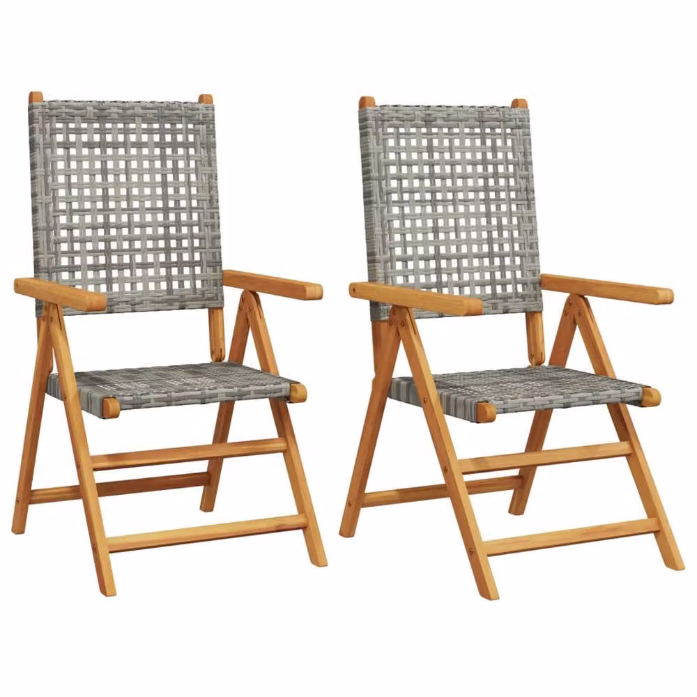 Berkfield Home Beautiful Garden Chairs, Set of 2, Grey Acacia Wood and Poly Rattan – 2