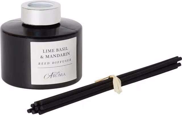 True Aroma Lime Basil and Mandarin Reed Diffuser in Black Glass