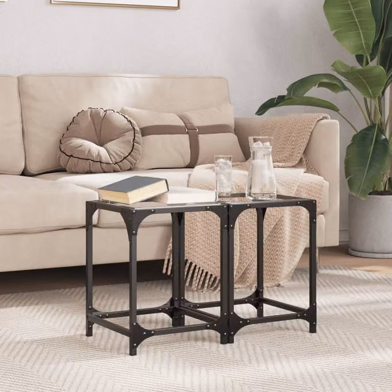 Berkfield Home Set of 2 Modern Square Coffee Tables with Transparent Glass Tops and Steel Legs, W/D/H: 30 x 30 x 40 cm