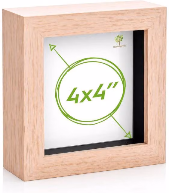 Nicola Spring Minimalist Square 3D Shadow Box Photo Frame, Brown, W/D/H: 10.16 x 10.16 x 3.5 cm – 2