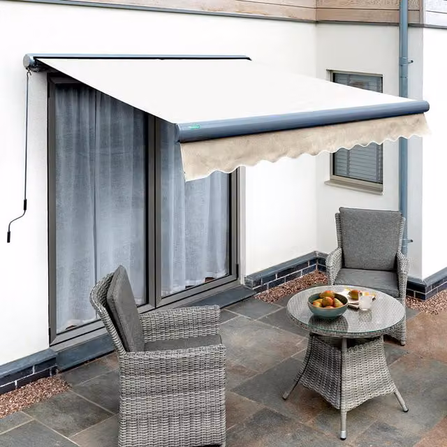 Primrose Manual Full Cassette Aluminium Awning in Anthracite and Ivory, W: 300 cm, D: 400 cm