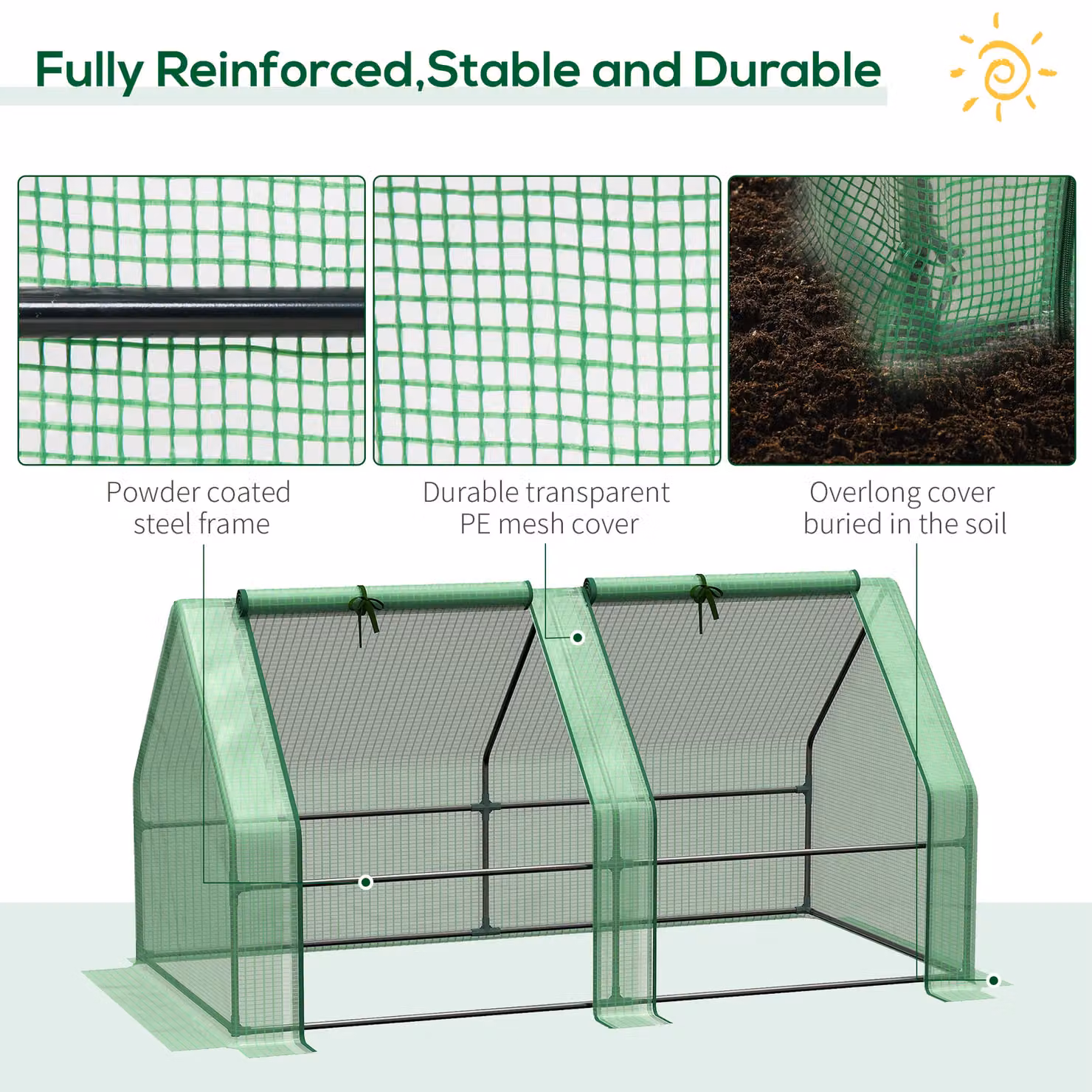 OUTSUNNY Mini Freestanding Greenhouse with Steel Frame, PE Cover and Window, Green, W/D/H: 90 x 90 x 90 cm – 4