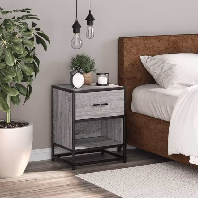 Berkfield Home Decorative Bedside Cabinet in Grey Sonoma, W/D/H: 40 x 31 x 50 cm