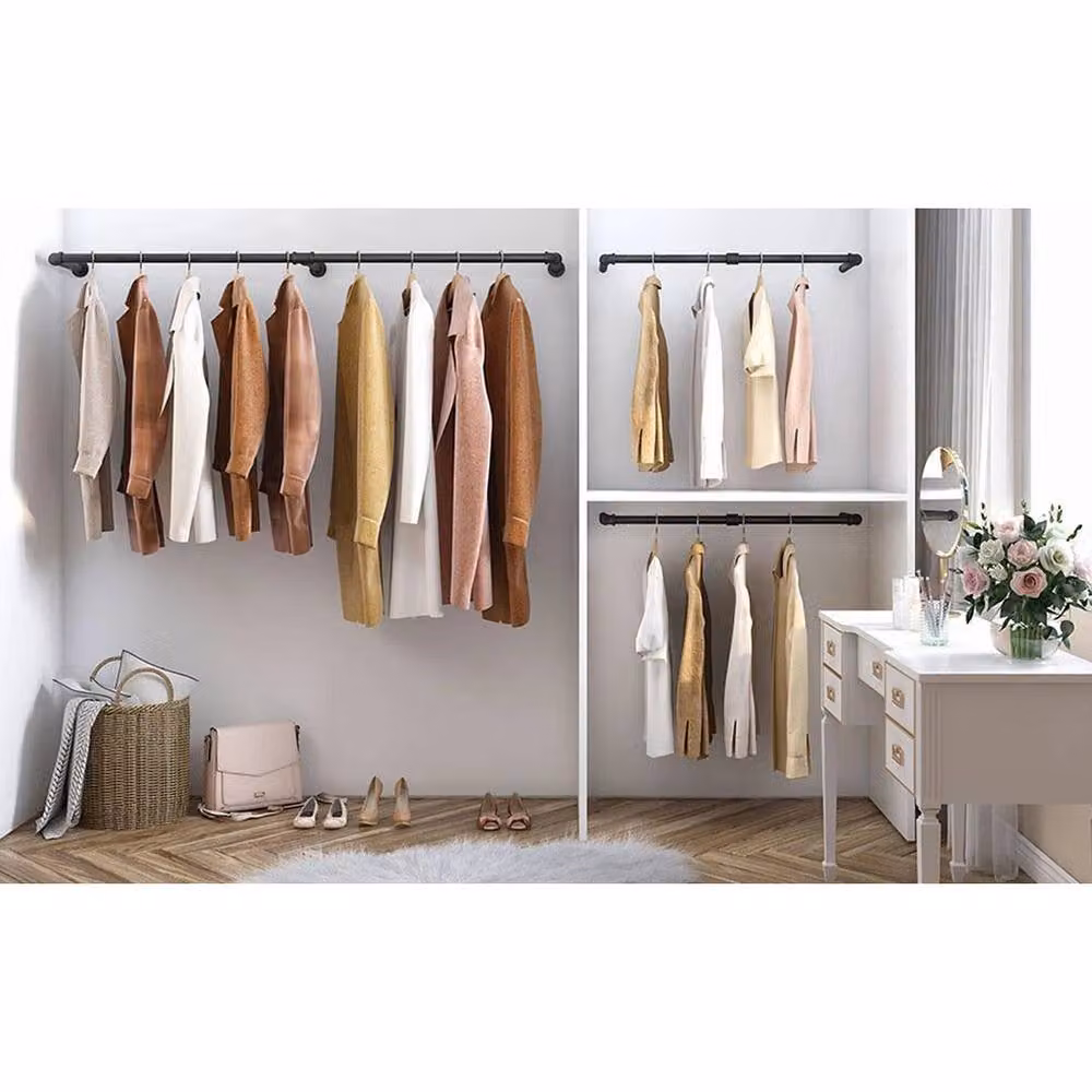 FORGEVIO Industrial Pipe Wall Mounted Clothing Rack, Black, Height: 184 cm, Width: 50 cm – 4