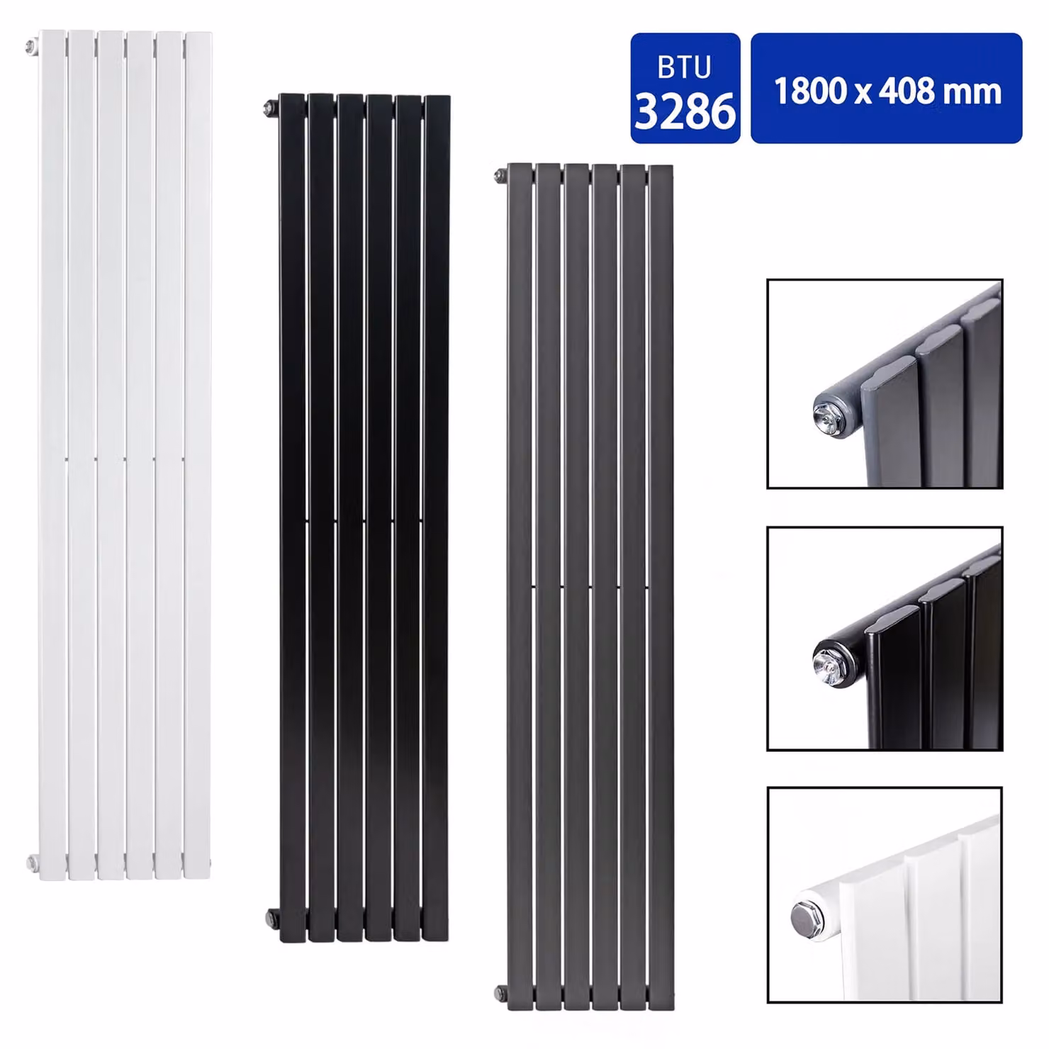 MCC Direct Designer Flat Panel Vertical Single Panel Radiator in White, H 180 cm x W 40.8 cm – 3