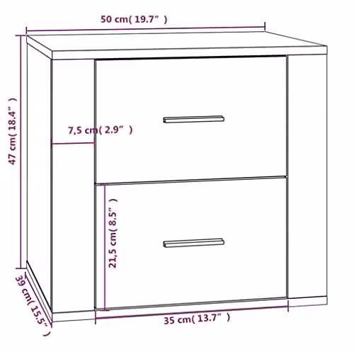 vidaXL Modern Grey Bedside Cabinet with Storage W/D/H: 50 x 39 x 47 cm – 2