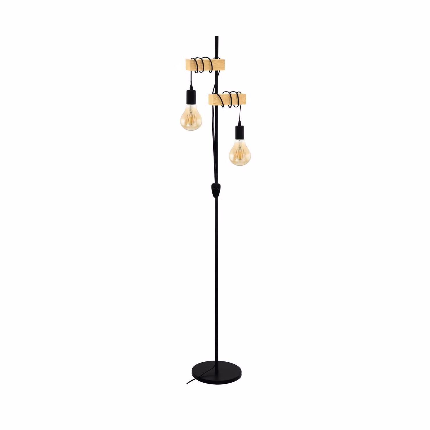 Eglo Townshend 2-Light Vintage Floor Lamp in Black Metal and Wood, Diameter: 25 cm – 2