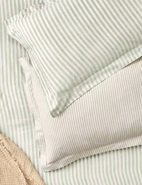 Yard Hebden Stripe Pure Cotton Pillowcases, 2 Pack, Green Mix