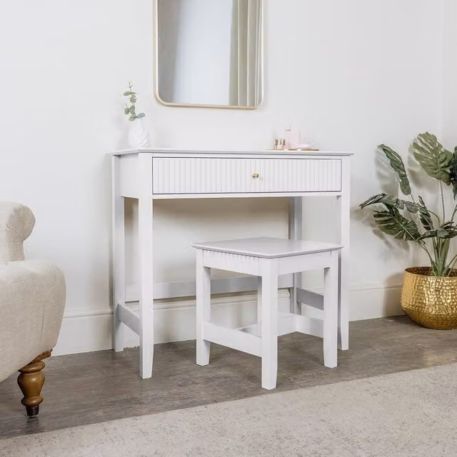 Melody Maison Modern White Dressing Table and Stool Set