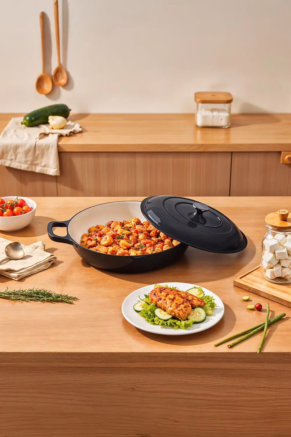Living and Home 3.2 l Enamelled Cast Iron Casserole Pot with Lid, Black – 2