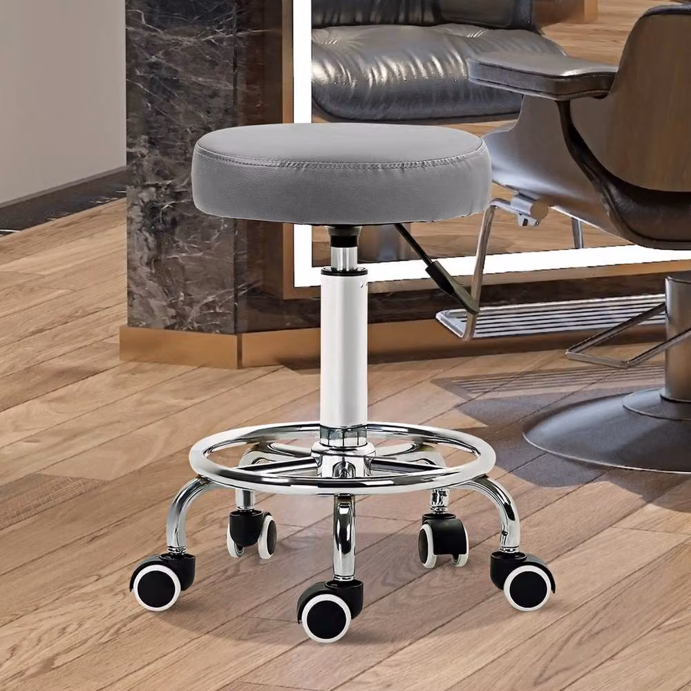 Havendro Round PU Leather Salon Beautician Stool with Adjustable Height and Castors, Grey – 5