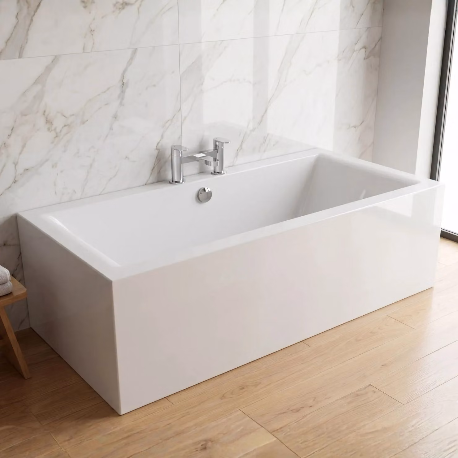 Balterley Modern Rectangular Double Ended Straight Shower Bath, White, W: 180 cm, D: 80 cm – 4