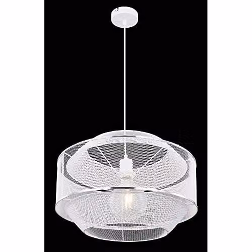 Globo Lighting Modern Cylindrical Metal Suspended Pendant Light in White and Chrome with E27 Bulb Holder – 2